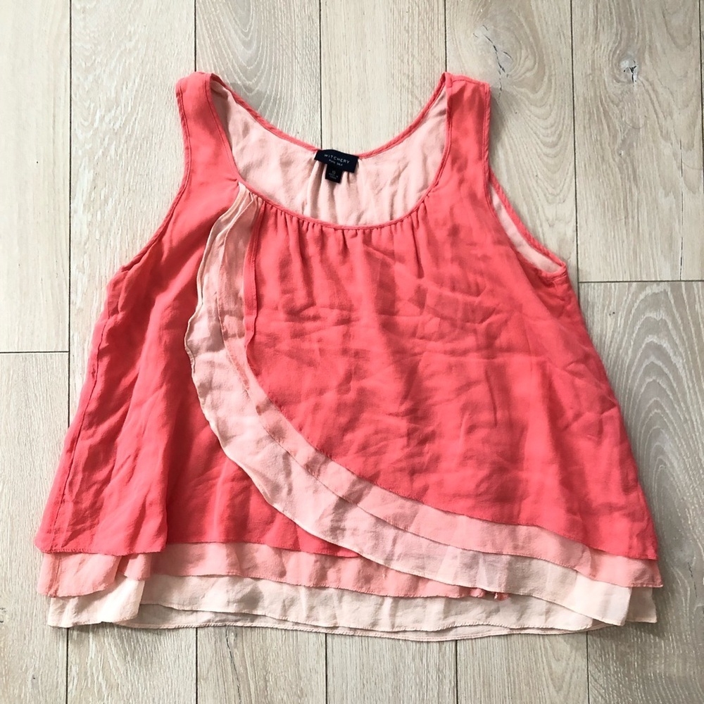 Witchery 100% Pure Silk Faux Wrap Top in Coral Pink Size 10